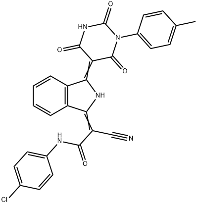 N-(p-chlorophenyl)-2-cyano-2-[2,3-dihydro-3-[tetrahydro-2,4,6-trioxo-1-p-tolylpyrimidin-5(2H)-ylidene]-1H-isoindol-1-ylidene]acetamide Struktur