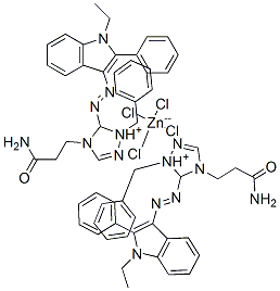 bis[4-(3-amino-3-oxopropyl)-5-[(1-ethyl-2-phenyl-1H-indol-3-yl)azo]-1-(phenylmethyl)-1H-1,2,4-triazolium] tetrachlorozincate(2-) Struktur