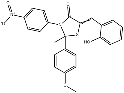 4-Thiazolidinone, 5-((2-hydroxyphenyl)methylene)-2-(4-methoxyphenyl)-2 -methyl-3-(4-nitrophenyl)- Struktur