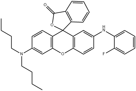 6'-Dibutylamino-2'-(o-fluoroanilino)spiro[phthalide-3,9'-[9H]xanthene] Struktur