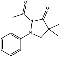 2-acetyl-4,4-dimethyl-1-phenylpyrazolidin-3-one Struktur