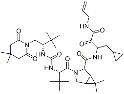 3-Azabicyclo[3.1.0]hexane-2-carboxaMide, N-[1-(cyclopropylMethyl)-2,3-dioxo-3-(2-propen-1-ylaMino)propyl]-3-[(2S)-2-[[[[(1S)-1-[(4,4-diMethyl-2,6-dioxo-1-piperidinyl)Methyl]-2,2-diMethylpropyl]aMino]carbonyl]aMino]-3,3-diMethyl-1-oxobutyl]-6,6-diMethyl- Struktur