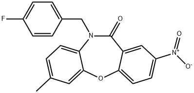 10-(4-fluorobenzyl)-7-methyl-2-nitrodibenzo[b,f][1,4]oxazepin-11(10H)-one Struktur