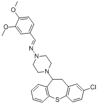 1-Piperazinamine, 4-(2-chloro-10,11-dihydrodibenzo(b,f)thiepin-10-yl)- N-((3,4-dimethoxyphenyl)methylene)- Struktur