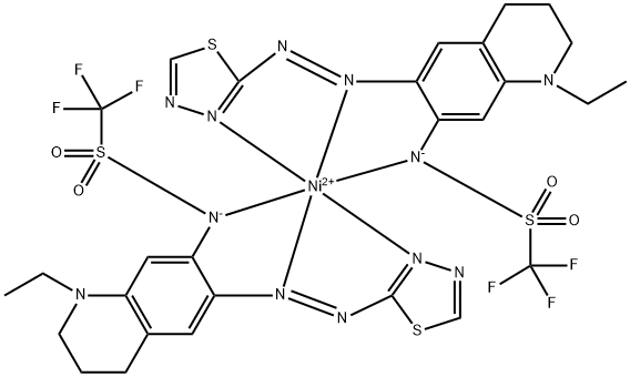 Nickel, bis[N-[1-ethyl-1,2,3,4-tetrahydro-6-[(1,3,4-thiadiazol-2-yl-kN3)azo-kN1]-7-quinolinyl]-1,1,1-trifluoromethanesulfonamidato-kN]- Struktur