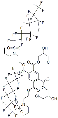 1,2,4,5-Benzenetetracarboxylic acid 1,5-bis(3-chloro-2-hydroxypropyl)2,4-bis[2-[[(heptadecafluorooctyl)sulfonyl]propylamino]ethyl] ester Struktur