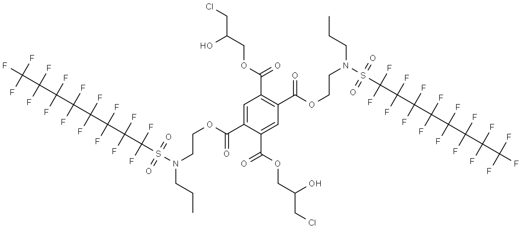 1,2,4,5-Benzenetetracarboxylic acid 1,4-bis(3-chloro-2-hydroxypropyl)=2,5-bis[2-[N-(heptadecafluorooctyl)sulfonyl-N-propylamino]ethyl] ester Struktur