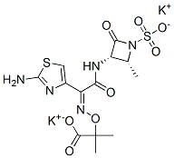 2-[[[(1Z)-1-(2-Amino-4-thiazolyl)-2-[[(2R,3S)-2-methyl-4-oxo-1-sulfo-3-azetidinyl]amino]-2-oxoethylidene]amino]oxy]-2-methylpropanoic acid dipotassium salt Struktur