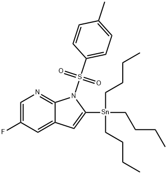 1H-Pyrrolo[2,3-b]pyridine, 5-fluoro-1-[(4-Methylphenyl)sulfonyl]-2-(tributylstannyl)- Struktur