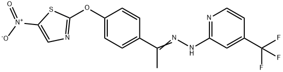 ETHANONE, 1-[4-[(5-NITRO-2-THIAZOLYL)OXY]PHENYL]-, 2-[4-(TRIFLUOROMETHYL)-2-PYRIDINYL]HYDRAZONE Struktur