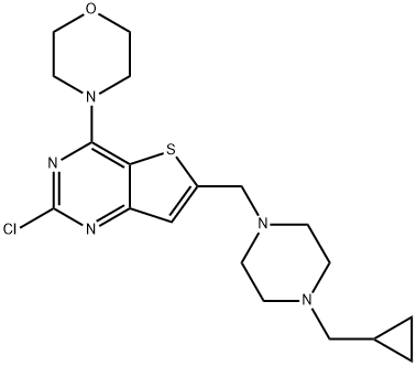 4-(2-chloro-6-((4-(cyclopropylmethyl)piperazin-1-yl)methyl)thieno[3,2-d]pyrimidin-4-yl)morpholine Struktur