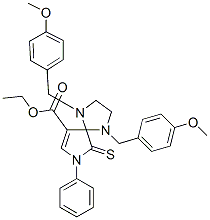 1,4-BIS-(4-METHOXY-BENZYL)-7-PHENYL-6-THIOXO-1,4,7-TRIAZA-SPIRO[4.4]NON-8-ENE-9-CARBOXYLIC ACID ETHYL ESTER Struktur