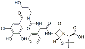 6-(2-(3-(5-chloro-3,4-dihydroxybenzoyl)-3-(3-hydroxypropyl)-1-ureido)-2-phenylacetamido)penicillanic acid Struktur