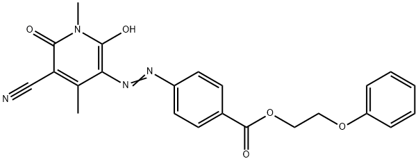 Benzoic acid, 4-(5-cyano-1,6-dihydro-2-hydroxy-1,4-dimethyl-6-oxo-3-pyridinyl)azo-, 2-phenoxyethyl ester Struktur