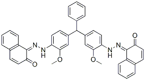 (1Z)-1-[[2-methoxy-4-[[3-methoxy-4-[(2Z)-2-(2-oxonaphthalen-1-ylidene) hydrazinyl]phenyl]-phenyl-methyl]phenyl]hydrazinylidene]naphthalen-2-o ne Struktur