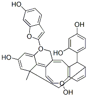 (+)-13-(2,4-Dihydroxyphenyl)-2-(6-hydroxybenzofuran-2-yl)-6-methyl-6,12-methano-6H,12H-[1]benzopyrano[4,3-d][1]benzoxocin-4,9-diol Struktur