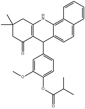 7,10,11,12-Tetrahydro-7-[3-methoxy-4-(1-oxoisobutoxy)phenyl]-10,10-dimethyl-Benz[c]acridin-8(9H)-one Struktur