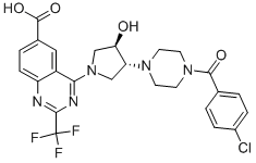 4-[ (3R,4R)-3-[4-(4-CHLORO-BENZOYL)-PIPERAZIN-1-YL]-4-HYDROXY-PYRROLIDIN-1-YL]-2-TRIFLUOROMETHYL-QUINAZOLINE-6-CARBOXYLIC ACID Struktur