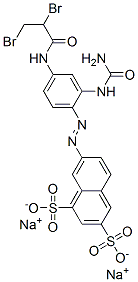 disodium 7-[[2-[(aminocarbonyl)amino]-4-[(2,3-dibromo-1-oxopropyl)amino]phenyl]azo]naphthalene-1,3-disulphonate Struktur