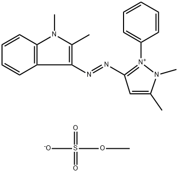 3-[(1,2-dimethyl-1H-indol-3-yl)azo]-1,5-dimethyl-2-phenyl-1H-pyrazolium methyl sulphate Struktur