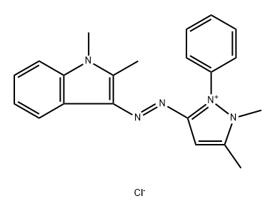 3-[(1,2-dimethyl-1H-indol-3-yl)azo]-1,5-dimethyl-2-phenyl-1H-pyrazolium chloride  Struktur