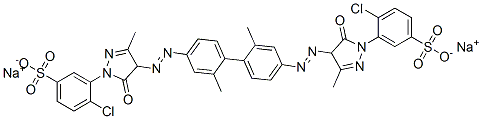 disodium 3,3'-[(2,2'-dimethyl[1,1'-biphenyl]-4,4'-diyl)bis[azo(4,5-dihydro-3-methyl-5-oxo-1H-pyrazole-4,1-diyl)]]bis[4-chlorobenzenesulphonate] Struktur