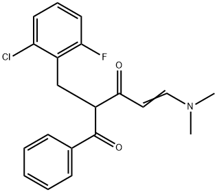 (E)-2-(2-chloro-6-fluorobenzyl)-5-(dimethylamino)-1-phenyl-4-pentene-1,3-dione Struktur