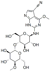 1H-Pyrrolo(2,3-d)pyrimidine-5-carbonitrile, 4-methoxy-2-((4-O-(4-O-met hyl-beta-D-glucopyranosyl)-beta-D-glucopyranosyl)amino)- Struktur