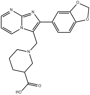 1-(2-BENZO[1,3]DIOXOL-5-YL-IMIDAZO[1,2-A]PYRIMIDIN-3-YLMETHYL)-PIPERIDINE-3-CARBOXYLIC ACID Struktur