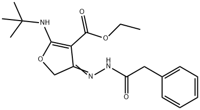 3-Furancarboxylic  acid,  2-[(1,1-dimethylethyl)amino]-4,5-dihydro-4-[(phenylacetyl)hydrazono]-,  ethyl  ester  (9CI) Struktur