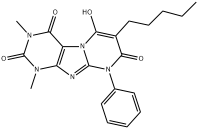 Pyrimido[2,1-f]purine-2,4,8(1H,3H,9H)-trione,  6-hydroxy-1,3-dimethyl-7-pentyl-9-phenyl- Struktur