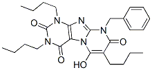 Pyrimido[2,1-f]purine-2,4,8(1H,3H,9H)-trione,  1,3,7-tributyl-6-hydroxy-9-(phenylmethyl)- Struktur