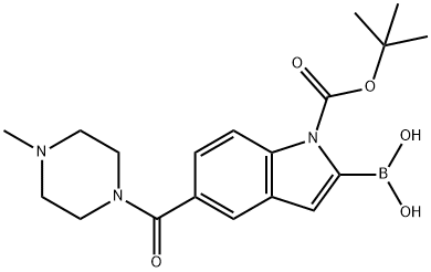 1H-Indole-1-carboxylic acid, 2-borono-5-[(4-methyl-1-piperazinyl)carbonyl]-, 1-(1,1-dimethylethyl) ester Struktur