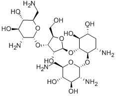 4-O-(2,6-Diamino-2,6-dideoxy-α-D-glucopyranosyl)-5-O-[3-O-(2,6-diamino-2,6-dideoxy-α-D-glucopyranosyl)-β-D-ribofuranosyl]-3-amino-2,3-dideoxy-D-myo-inositol Struktur