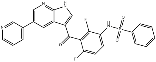 N-[2,4-Difluoro-3-[[5-(3-pyridinyl)-1H-pyrrolo[2,3-b]pyridin-3-yl]carbonyl]phenyl]benzenesulfonamide Struktur