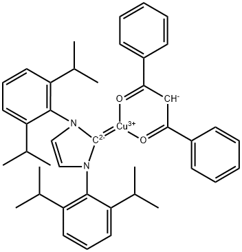 [1,3-Bis(2,6-diisopropylphenyl)imidazol-2-ylidene](1,3-diphenyl-1,3-propanedionato)copper(I) Struktur