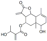 3-Hydroxy-2-methylenebutanoic acid 2,3,3a,4,5,5a,6,7,9a,9b-decahydro-6-hydroxy-5a,9-dimethyl-3-methylene-2-oxonaphtho[1,2-b]furan-4-yl ester Struktur