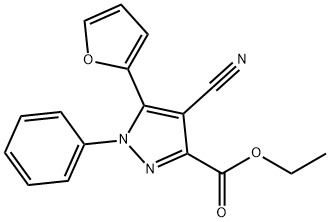 1H-Pyrazole-3-carboxylic  acid,  4-cyano-5-(2-furanyl)-1-phenyl-,  ethyl  ester Struktur