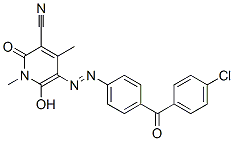 3-Pyridinecarbonitrile,  5-[2-[4-(4-chlorobenzoyl)phenyl]diazenyl]-1,2-dihydro-6-hydroxy-1,4-dimethyl-2-oxo- Struktur