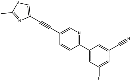 3-Fluoro-5-(5-((2-methylthiazol-4-yl)-ethynyl)pyridin-2-yl)benzonitrile Struktur