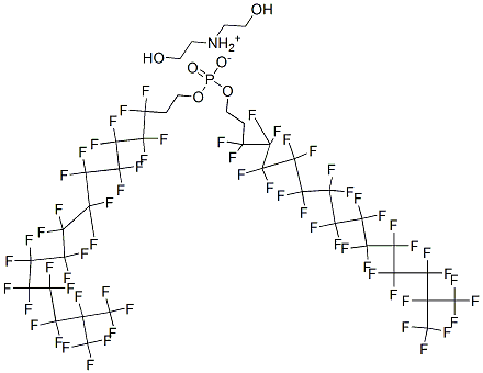 bis(2-hydroxyethyl)ammonium bis[3,3,4,4,5,5,6,6,7,7,8,8,9,9,10,10,11,11,12,12,13,13,14,14,15,16,16,16-octacosafluoro-15-(trifluoromethyl)hexadecyl] phosphate Struktur