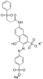 4-hydroxy-7-[[1-oxo-3-(phenylsulphonyl)propyl]amino]-3-[(4-sulphophenyl)azo]naphthalene-2-sulphonic acid, potassium sodium salt Struktur