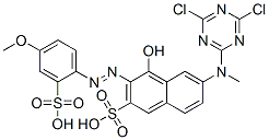 6-[(4,6-dichloro-1,3,5-triazin-2-yl)methylamino]-4-hydroxy-3-[(4-methoxy-2-sulphophenyl)azo]naphthalene-2-sulphonic acid Struktur