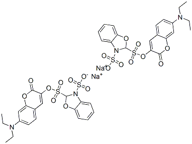 disodium 2-[7-(diethylamino)-2-oxo-2H-1-benzopyran-3-yl]benzoxazoledisulphonate Struktur