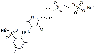 4-[[4,5-dihydro-3-methyl-5-oxo-1-[4-[[2-(sulphooxy)ethyl]sulphonyl]phenyl]-1H-pyrazol-4-yl]azo]-m-xylene-5-sulphonic acid, sodium salt Struktur