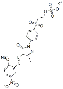 2,4-dihydro-4-[(2-hydroxy-5-nitrophenyl)azo]-5-methyl-2-[4-[[2-(sulphooxy)ethyl]sulphonyl]phenyl]-3H-pyrazol-3-one, potassium sodium salt Struktur