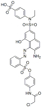 1-[(p-chloroacetamido)phenyl] 2-[[2-amino-6-[[ethyl(4-sulphophenyl)amino]sulphonyl]-8-hydroxy-1-naphthyl]azo]benzenesulphonate Struktur