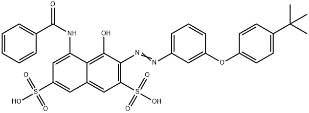 5-(benzoylamino)-3-[[3-[4-(tert-butyl)phenoxy]phenyl]azo]-4-hydroxynaphthalene-2,7-disulphonic acid Struktur