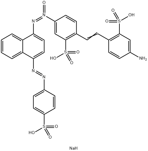 trisodium 2-[2-(4-amino-2-sulphonatophenyl)vinyl]-5-[[4-[(4-sulphonatophenyl)azo]-1-naphthyl]-NNO-azoxy]benzenesulphonate Struktur