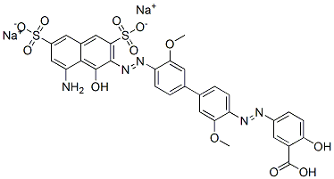 disodium hydrogen 5-[[4'-[(8-amino-1-hydroxy-3,6-disulphonato-2-naphthyl)azo]-3,3'-dimethoxy[1,1'-biphenyl]-4-yl]azo]salicylate Struktur